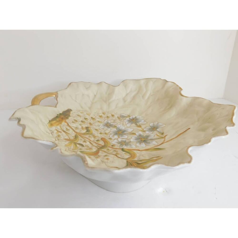 Antique Victoria Carlsbad Austria Porcelain Leaf Platter Gilded Floral Tray - Picture 9 of 11